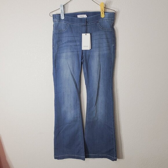Cello Deluxe Comfort Stretch Size Medium Blue Flare Jeans RN#129203 Acid wash - Picture 1 of 14